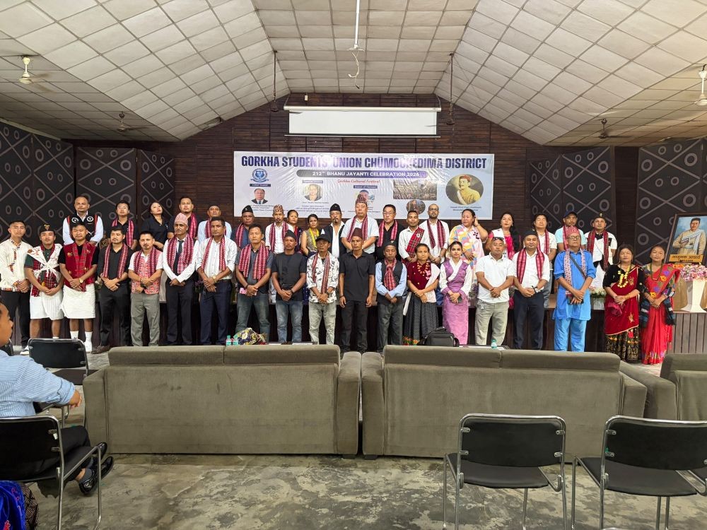 Officials along with the participants during the 212th birth anniversary of Adikavi Bhanubhakta Acharya at CTC Hall in Chümoukedima on July 13. (Photo Courtesy: GSUCD)